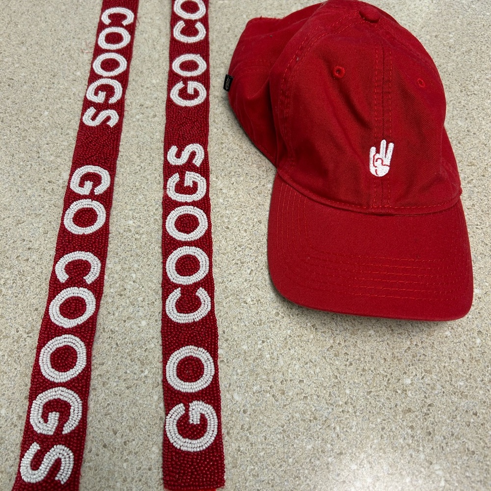 Univ of Houston GO COOGS beaded purse strap Legacy Cougar Paw embroidered hat.